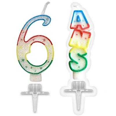 1 Pack bougie anniversaire 6 ans pailletée multicolore REF/BBC0