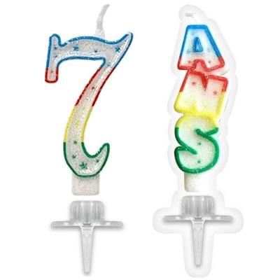 1 Pack bougie anniversaire 7 ans pailletée multicolore REF/BBC0