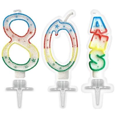 1 Pack bougie anniversaire 80 ans pailletée multicolore REF/BBC0