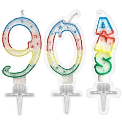 1 Pack bougie anniversaire 90 ans pailletée multicolore REF/BBC0