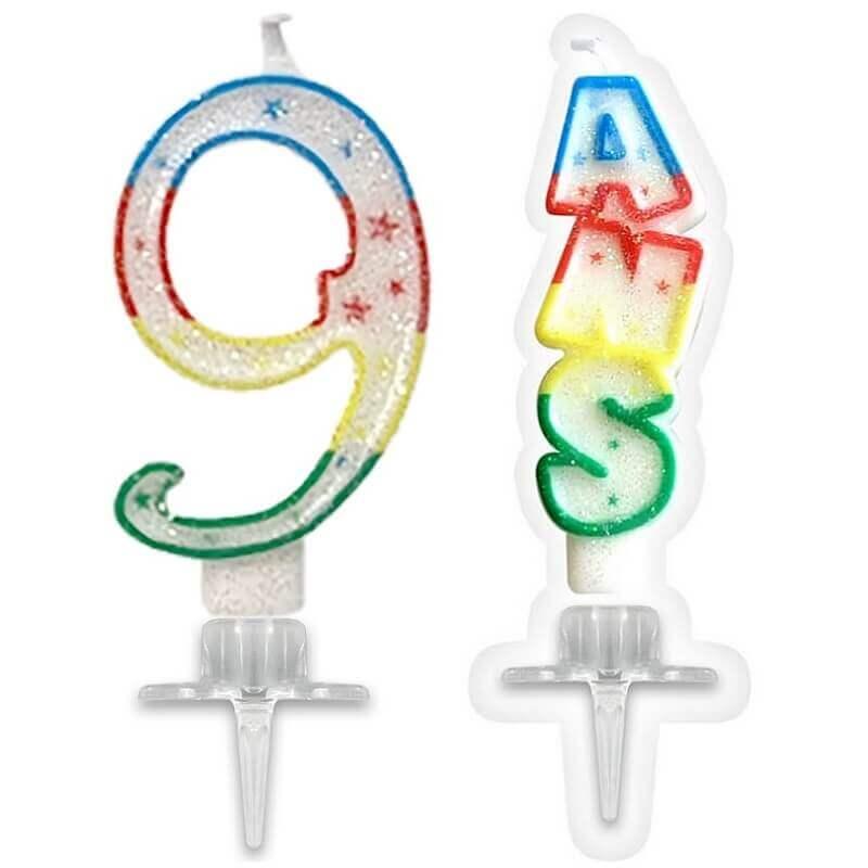 1 Pack bougie anniversaire 9 ans pailletée multicolore /BBC0