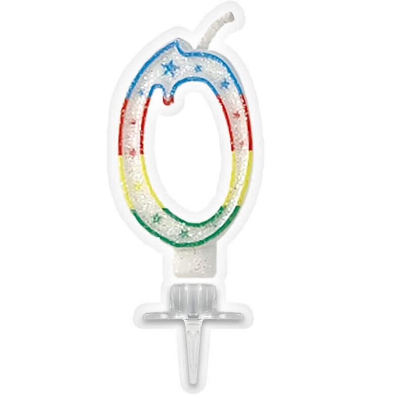 Bougie fete anniversaire multicolore chiffre 0