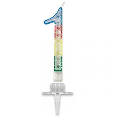 Bougie fete anniversaire multicolore chiffre 1