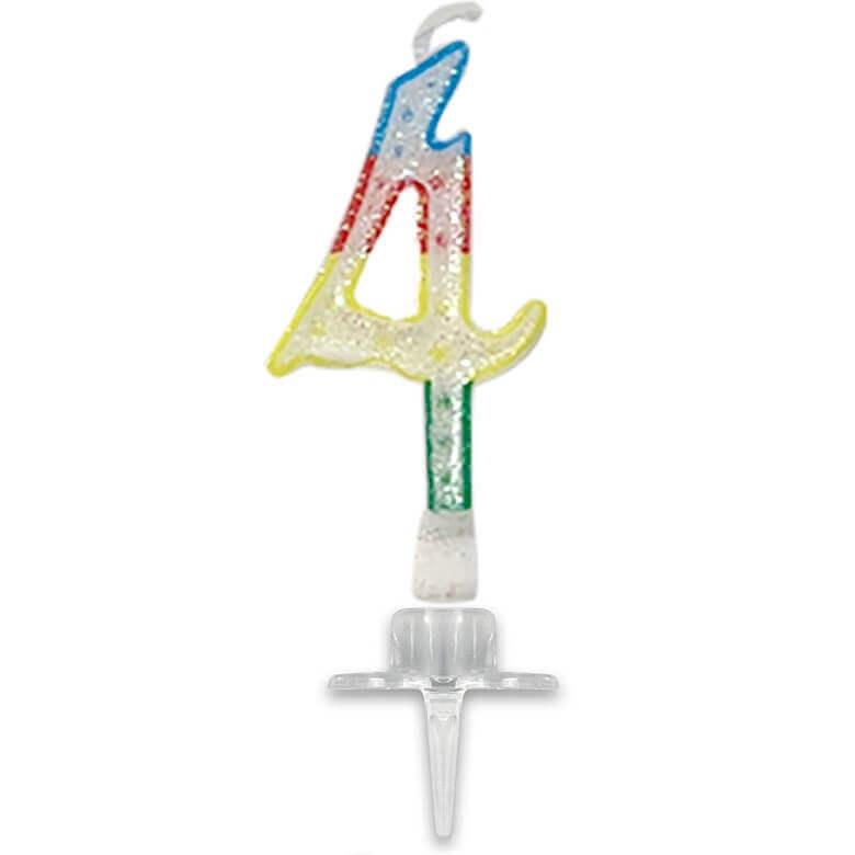 Bougie fete anniversaire multicolore chiffre 4