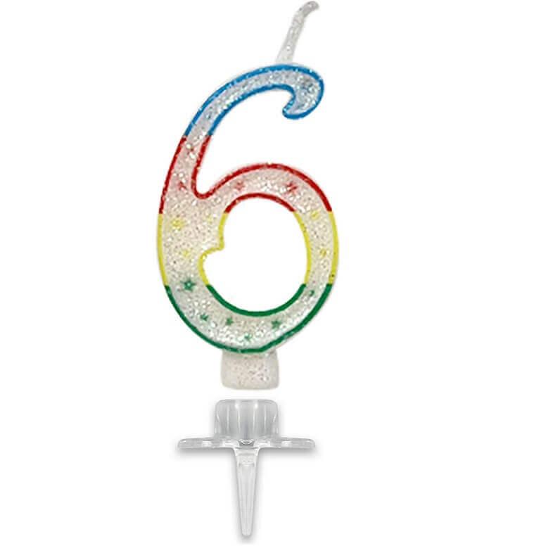 Bougie fete anniversaire multicolore chiffre 6