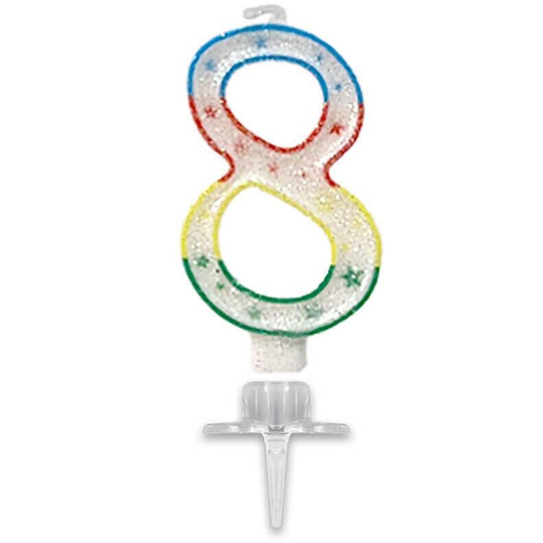 Bougie fete anniversaire multicolore chiffre 8