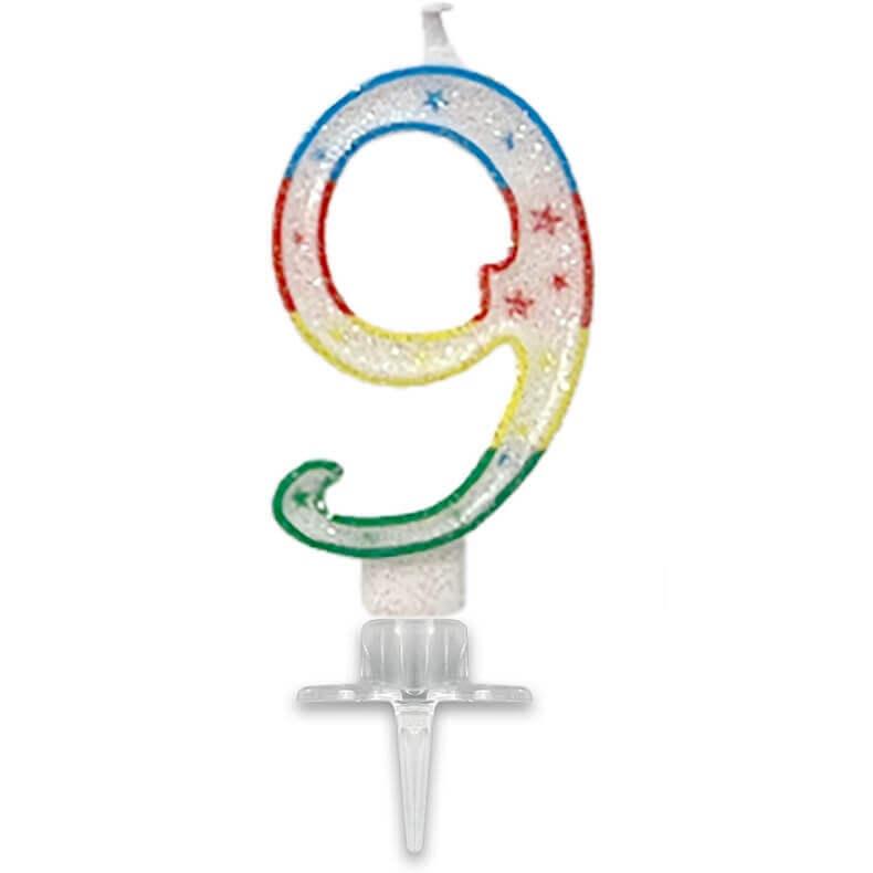 Bougie fete anniversaire multicolore chiffre 9
