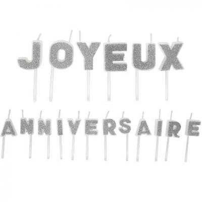 Bougie joyeux anniversaire pailletée argent (x1) REF/BGA1011