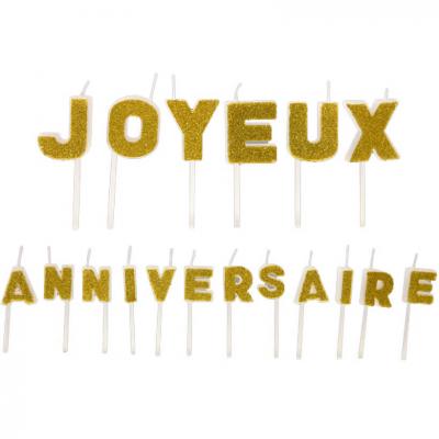 Bougie joyeux anniversaire pailletee or