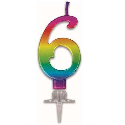 Bougie multicolore chiffre 6 pour gateau fete anniversaire