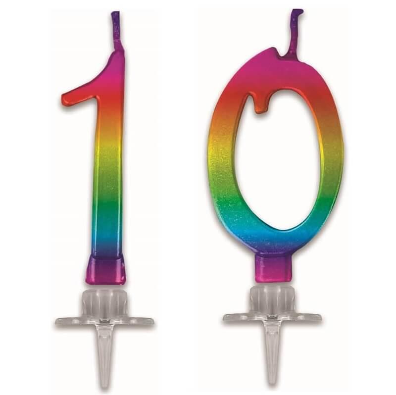 Bougie multicolore chiffre 10 pour gâteau d'anniversaire REF/BMCM0