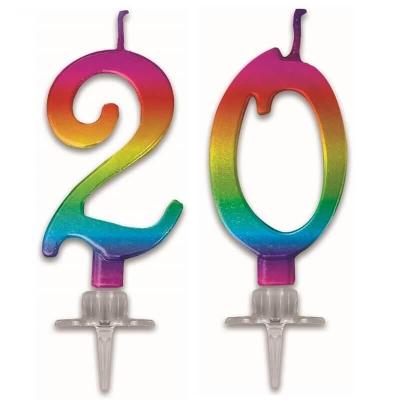 1 Lot de 2 bougies multicolores pour gâteau d'anniversaire formant le chiffre 20 REF/BMCM0