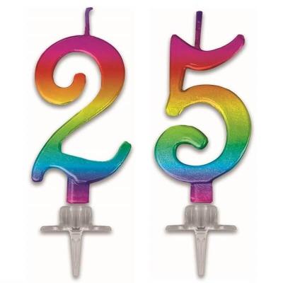 1 Lot de 2 bougies multicolores pour gâteau d'anniversaire formant le chiffre 25 REF/BMCM0