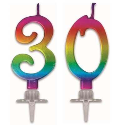 1 Lot de 2 bougies multicolores pour gâteau d'anniversaire formant le chiffre 30 REF/BMCM0