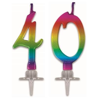 1 Lot de 2 bougies multicolores pour gâteau d'anniversaire formant le chiffre 40 REF/BMCM0