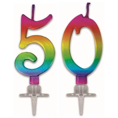 1 Lot de 2 bougies multicolores pour gâteau d'anniversaire formant le chiffre 50 REF/BMCM0