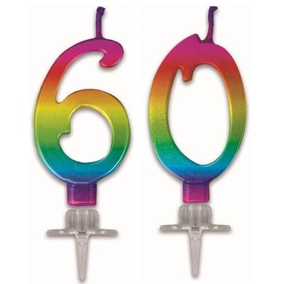 1 Lot de 2 bougies multicolores pour gâteau d'anniversaire formant le chiffre 60 REF/BMCM0