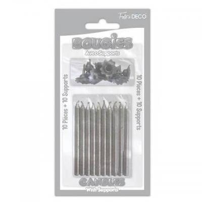 Bougie pailletee argent avec supports