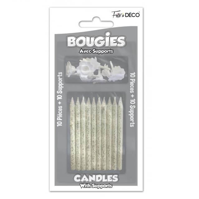 Bougie pailletee blanche avec supports