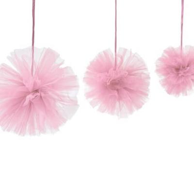 Boule pompon tulle rose (x3) REF/DEC808