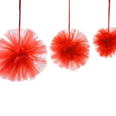 Boule pompon tulle rouge (x3) REF/DEC808