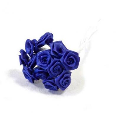 1 Bouquet décoratif bleu royal en tissu avec 48 mini roses sur tige REF/FL680