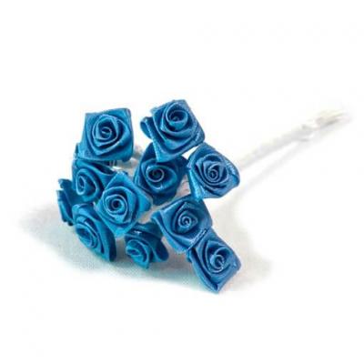 1 Bouquet décoratif bleu turquoise en tissu avec 48 mini roses sur tige REF/FL680