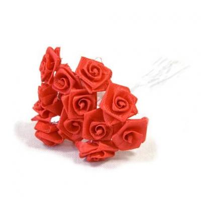 1 Bouquet décoratif rouge en tissu avec 48 mini roses sur tige REF/FL680