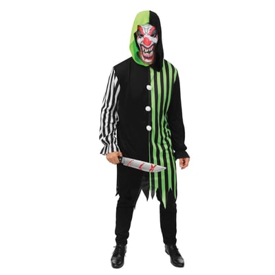 Boutique pas de calais costume halloween homme adulte clown arlequin vert noir