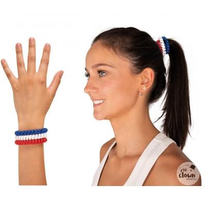 1 Bracelet spirale ou chouchou France tricolore bleu, blanc et rouge REF/41840