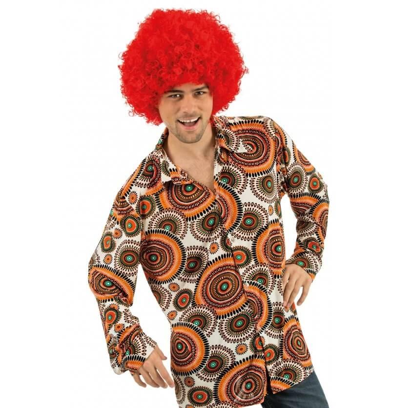 C4297 taille l deguisement homme adulte annees 70 chemise retro cercle orange