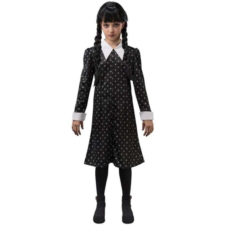C4628 taille 140cm 9 a 10ans robe noire a motifs mercredi wednesday famille addams costume