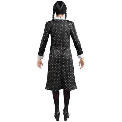 C4628 taille l robe noire a motifs mercredi wednesday famille addams