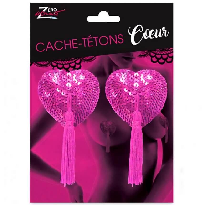 Cadeau adulte sexy cache tetons coeur rose fuchsia