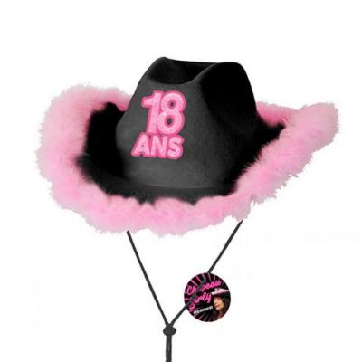 Cadeau avec chapeau anniversaire 18 ans noir et rose fuchsia (x1) REF/CHAG01N