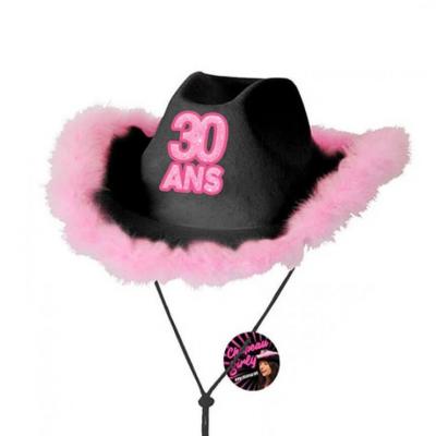 Cadeau chapeau anniversaire 30ans noir et rose fuchsia
