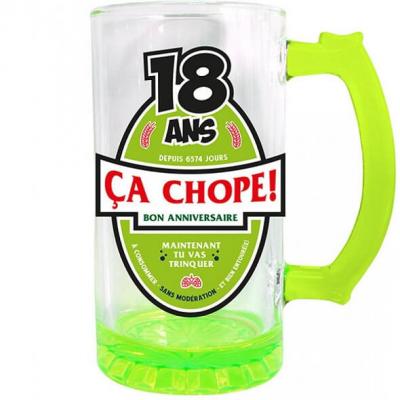 Chope à bière anniversaire 18ans vert 50cl pour cadeau (x1) REF/CBC01V