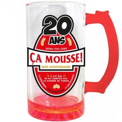 Chope à bière anniversaire 20ans rouge 50cl pour cadeau (x1) REF/CBC02R