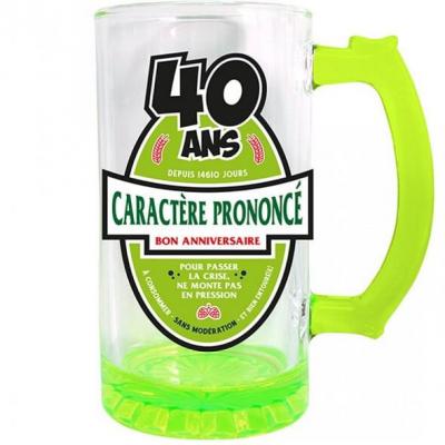 Chope à bière anniversaire 40ans vert 50cl pour cadeau (x1) REF/CBC04V