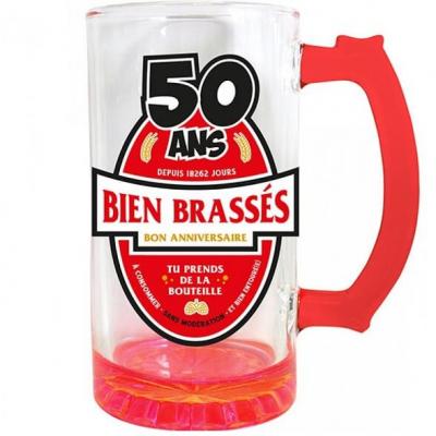 Chope à bière anniversaire 50ans rouge 50cl pour cadeau (x1) REF/CBC05R