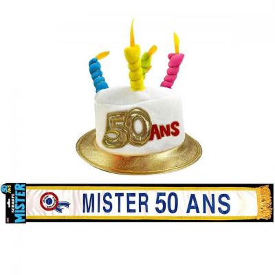 Chapeau avec écharpe 50 ans multicolore homme REF/CHAM05-ECHB21h Cadeau de fête anniversaire