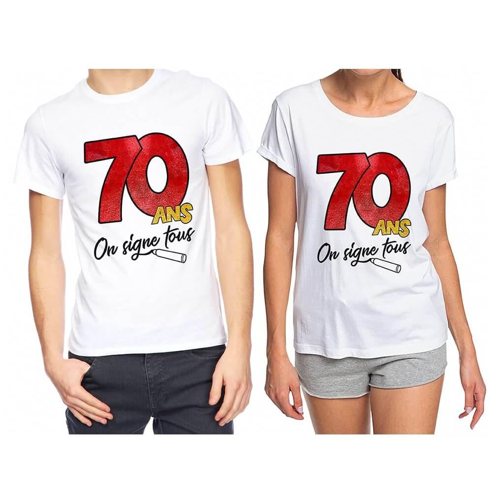 Cadeau de fete avec t shirt anniversaire 70 ans a dedicacer