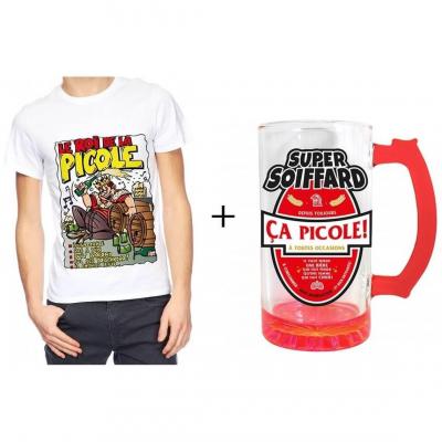 1 Pack cadeau de fête avec 1 chope à bière 50cl et 1 t-shirt roi de la picole.