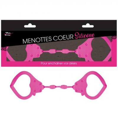 Cadeau fete menottes coeur rose fuchsia en solicone