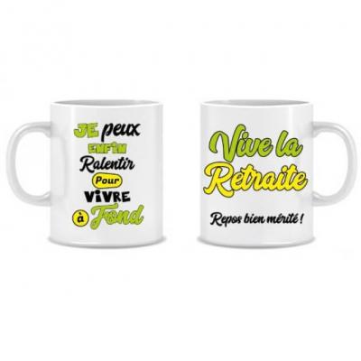 Cadeau festif et humoristique avec mug vive la retraite (x1) REF/MUGA09