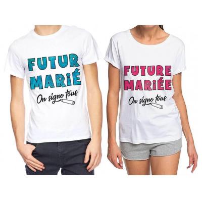 1 Pack cadeau avec 2 t-shirts dédicaces pour enterrement de vie de célibataire REF/TSOSS212-TSOSS211