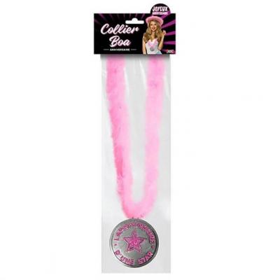 Cadeau de fete collier boa joyeux anniversaire rose fuchsia