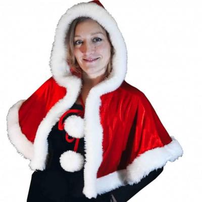 Cape avec capuche pour adulte mère Noël rouge et blanche (x1) REF/NUH455