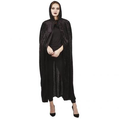 Belle cape noire avec capuche de 140 cm et en velours (x1) REF/16211 Homme ou Femme