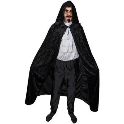 Cape noire en velours avec capuche de 140cm